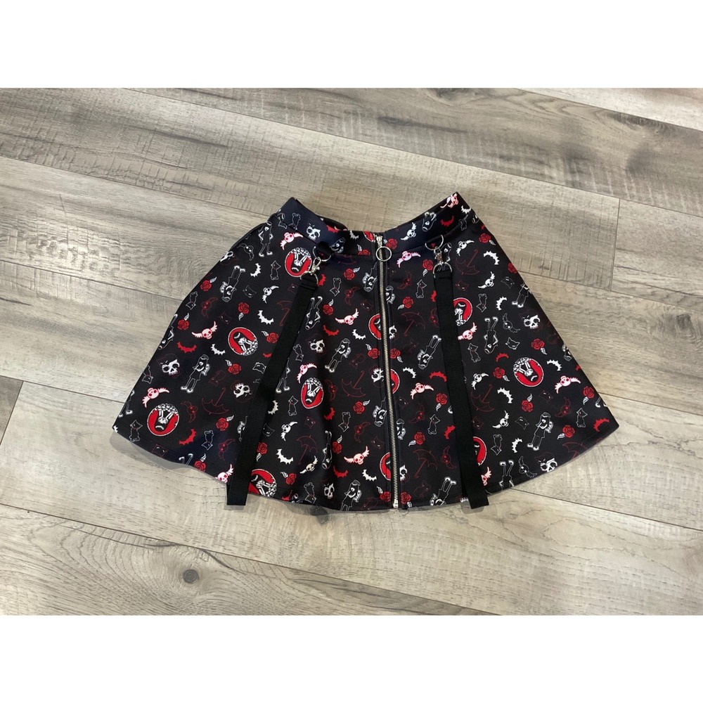 Emily the Strange Skater Skirt Black Goth Punk Zipper Front Detachable Straps SM